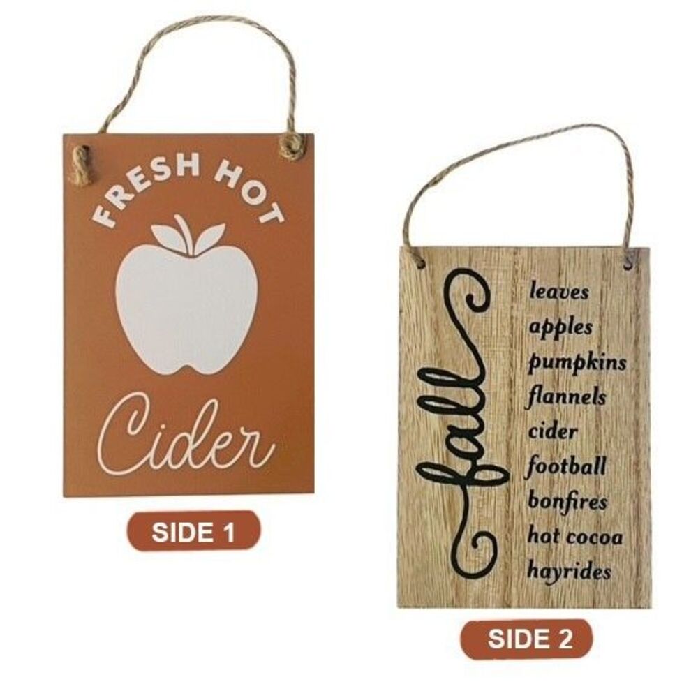 Two-Sided Small Fall Hanging Sign Fresh Hot Cider Apple Autumn Farmhouse Decor